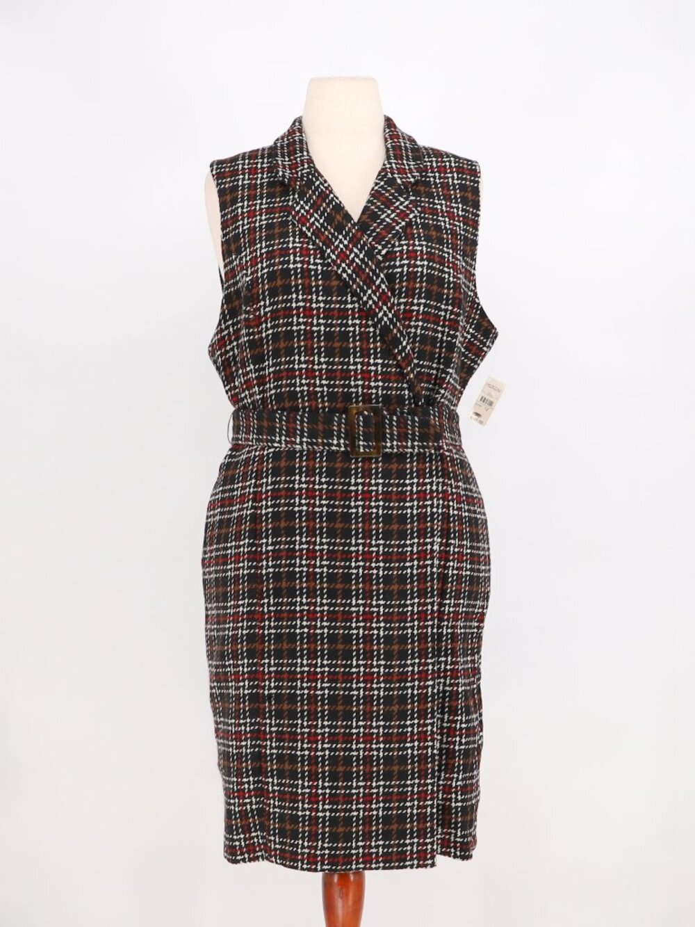 NWT Vintage TALBOTS Wool Plaid Belted Wrap Sleeveless Coat Dress Size 12